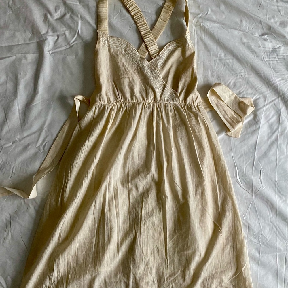 Cream Sleeveless Dress With Tie Back